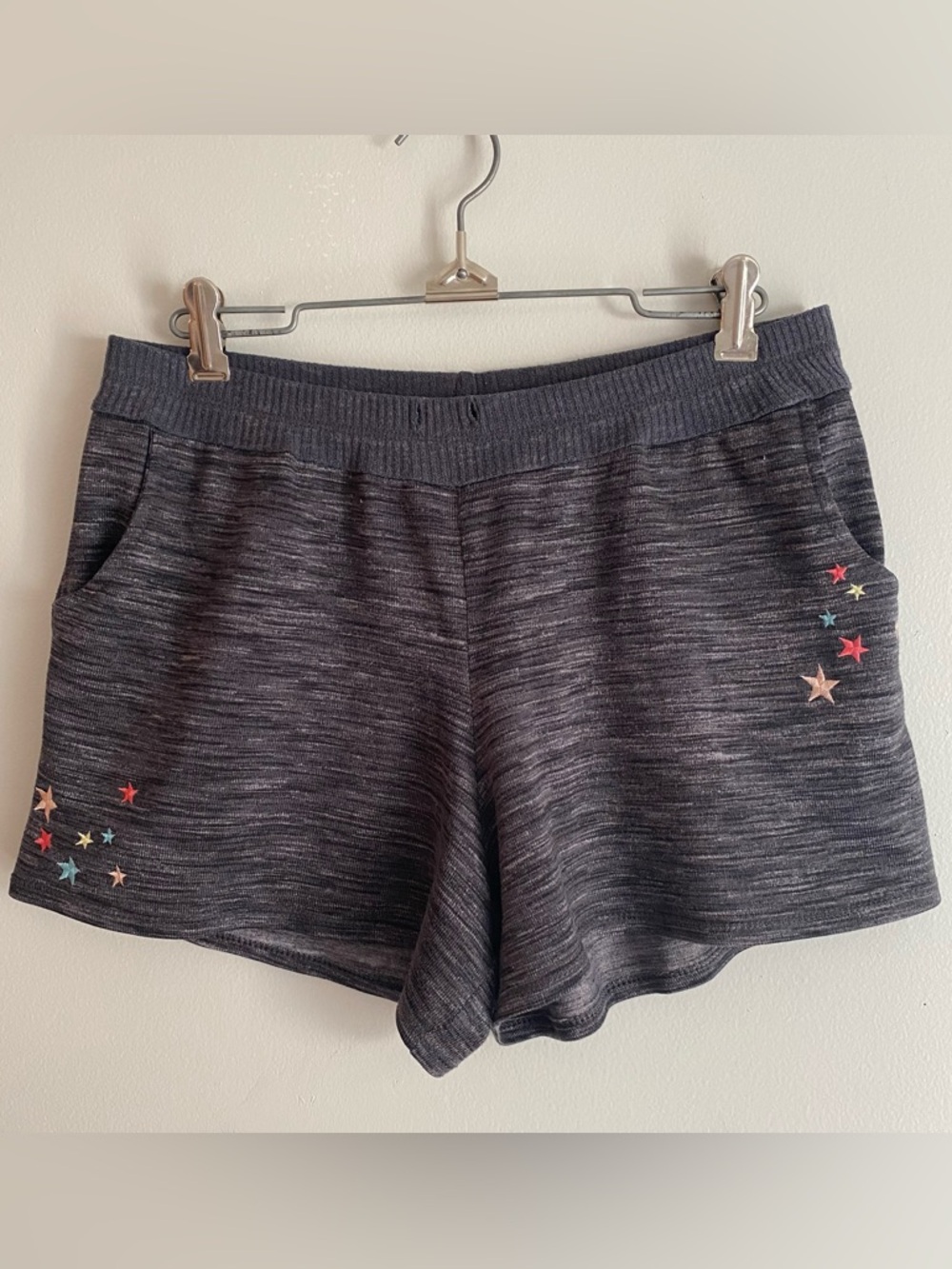 Secret Treasures Heather Gray Shorts with Multicolor Embroidered Stars